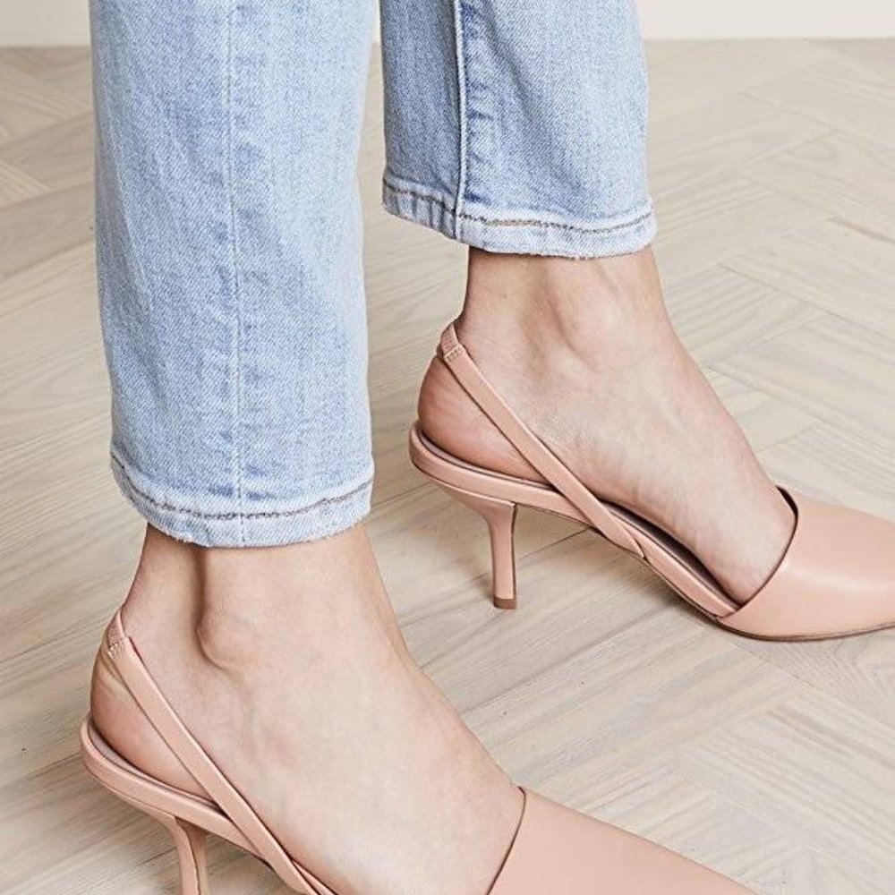 Diane Von Furstenberg Blush Pink Leather Slingback Kitten Heels